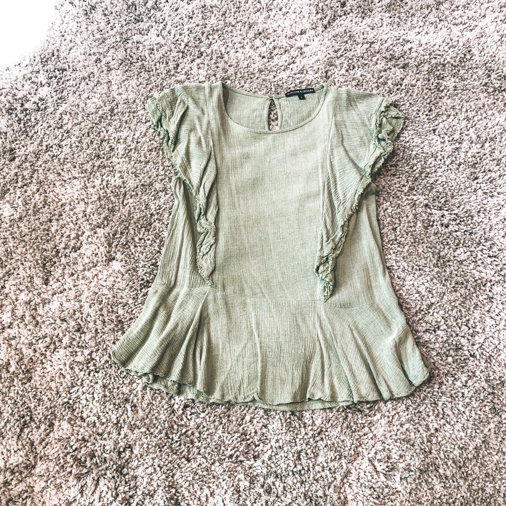 HARLOWE & GRAHAM PASTEL GREEN RUFFLED BLOUSE
